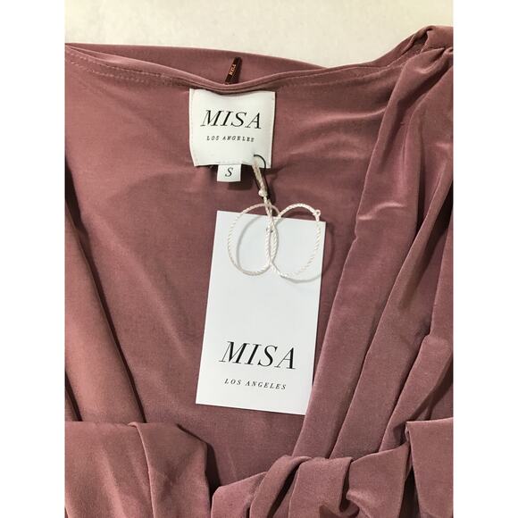 MISA LOS ANGELES SZ S Mauve Teget Twist Knot Long sleeve V-Neck Dress NWT 0B14 - Picture 6 of 8